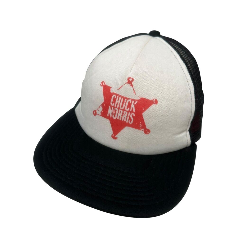 Chuck Norris Black & White Trucker Hat with Red Sheriff Star Logo